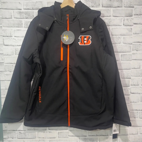 NFL Bengals 3 Layer Soft Shell Bonded Jacket Removable Hood NWT XL - Picture 1 of 15